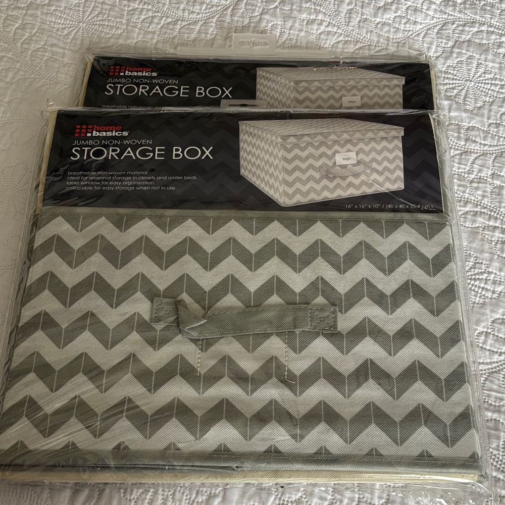 Home Basics Jumbo Non-Woven Storage Box Set of 2 - Gray Chevron